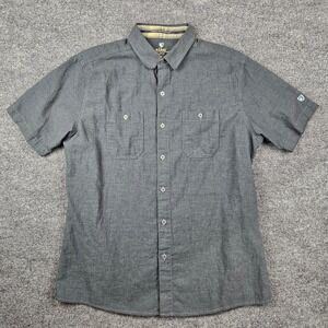 KUHL Skorpio Shirt Men L Short Sleeve Button Up Linen Blend UPF 15+ Hiking Solid